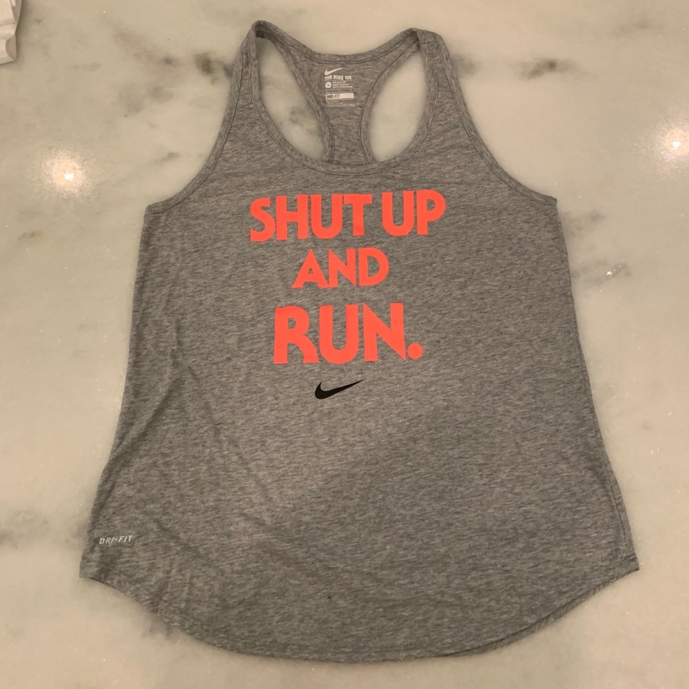 Nike Shut Up and Run Tank Size Large Grey Orange